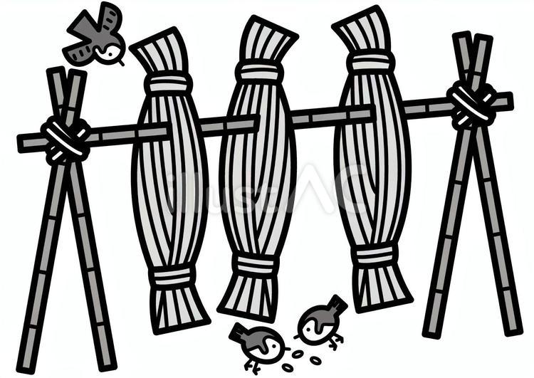 稲の天日干し-2c 稲,天日干し,スズメのイラスト素材