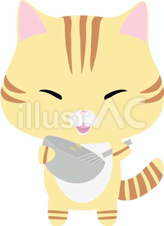 泡立て_ちゃとら 泡立てる,猫,料理のイラスト素材