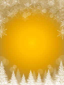 冬、雪の結晶と木の背景、壁紙08 雪,キラキラ,冬,雪の結晶,クリスマスツリー,金,ゴールド,クリスマス,もみの木,背景のイラスト素材