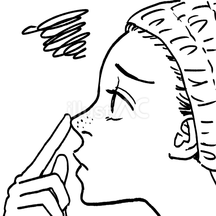 鼻の毛穴に悩む女性の横顔（線画） 女性,横顔,鼻のイラスト素材