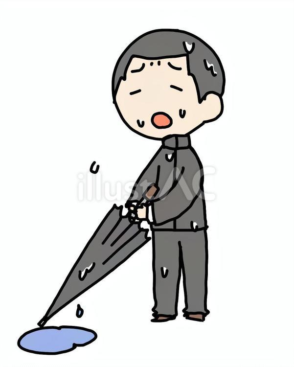 傘を畳む濡れた少年 少年,傘,困るのイラスト素材