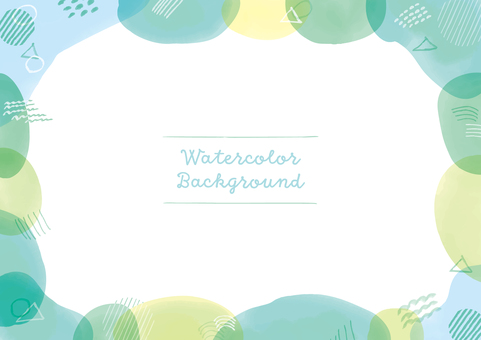 水彩フレーム　ブルー系 背景,フレーム,水彩,飾り枠,幾何学,かわいい,きれい,ポストカード,カラフル,円のイラスト素材