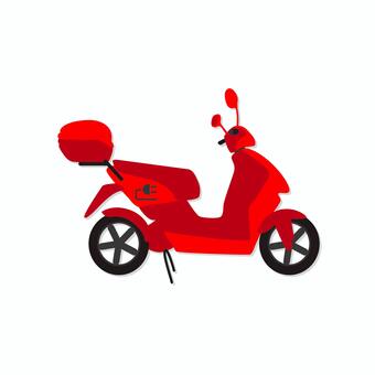 スクーター 032 電動スクーター,スクーター,バイク,赤,二輪車,乗り物,ホイール,ハンドル,シート,ボックスのイラスト素材