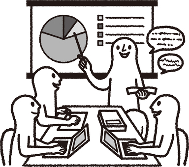 プレゼン プレゼン,会議,ビジネス,スクリーン,グラフ,指し棒,吹き出し,話し合い,意見交換,打ち合わせのイラスト素材