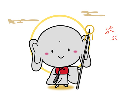 お地蔵様と赤とんぼ 地蔵,菩薩,仏様,赤とんぼ,秋,錫杖,石仏,前掛け,挿絵,カットイラストのイラスト素材