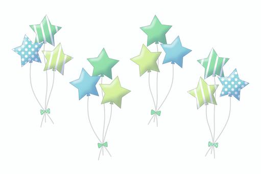 3色の星の風船（緑・水色・黄緑） 風船,星,束,リボン,パーティー,お祝い,誕生日,行事,遊園地,結婚のイラスト素材