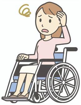 車椅子に乗って困っている若い女性 車いす,困った,女性,女の子,人物,かわいい,悩む,考える,心配,不安のイラスト素材