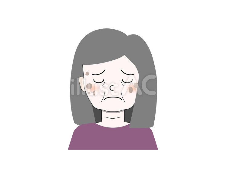 肌荒れで元気がないグレイヘアの女性 女性,おばさん,おばあさんのイラスト素材