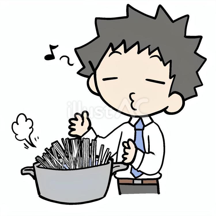 麺を気楽にゆでる男性 男性,麺,ゆでるのイラスト素材