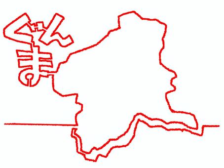 ぐんまの一筆書き 群馬,文字絵,地図,赤い糸,一筆,線画,手描き,挿絵,ワンポイント,素材のイラスト素材