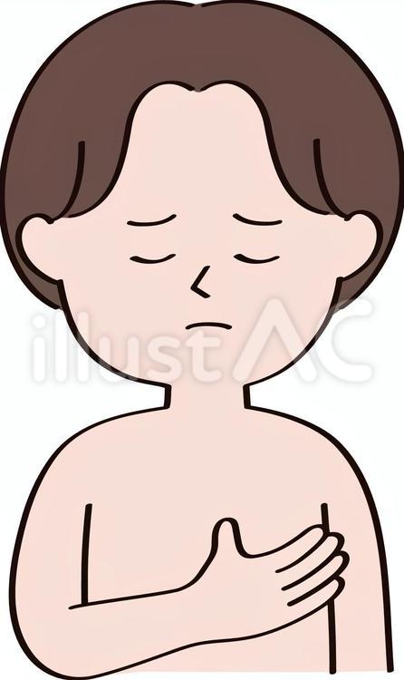 不安な顔で胸を触るセンター分けの男性 男性乳がん,癌,しこりのイラスト素材