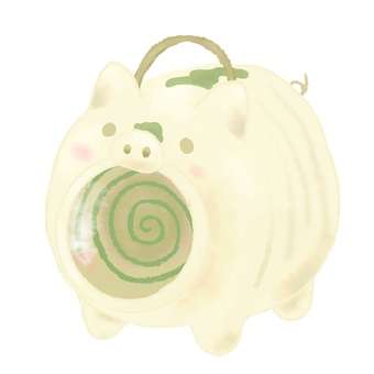 ぶたさんの蚊取り線香の水彩画