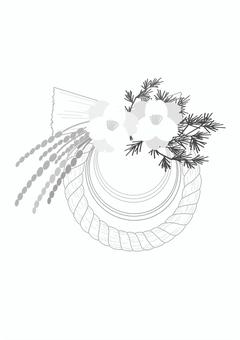 しめ縄リース塗り絵 しめ縄リース塗り絵 正月,しめ縄リース,水引,ぬりえ,白黒,しめ縄,椿,稲穂,松,リングのイラスト素材