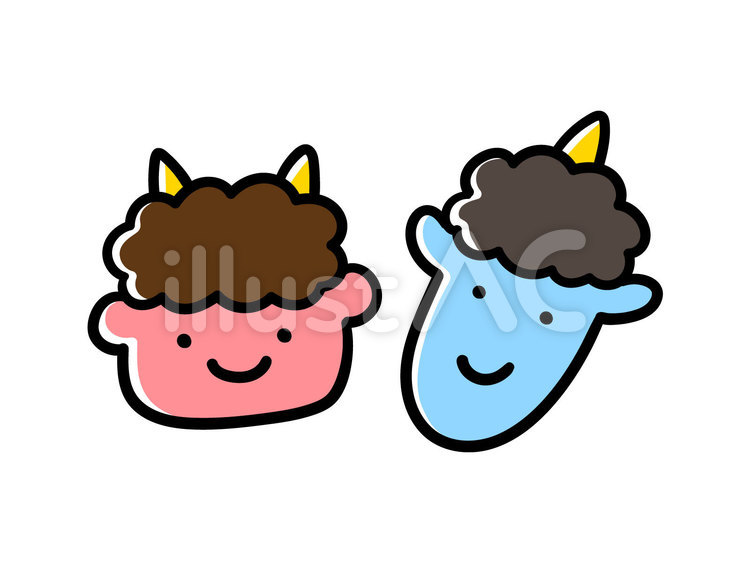 赤鬼と青鬼のかわいい手書き風イラスト 鬼,節分,赤鬼のイラスト素材