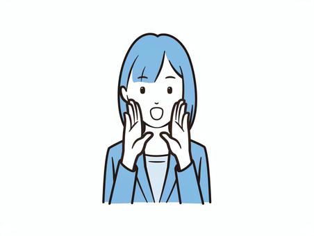 呼びかけポーズの笑顔のOLイラスト 女性,ol,ビジネスウーマン,社会人,キャリアウーマン,サラリーマン,呼びかけ,おーい,呼ぶ,応援のイラスト素材