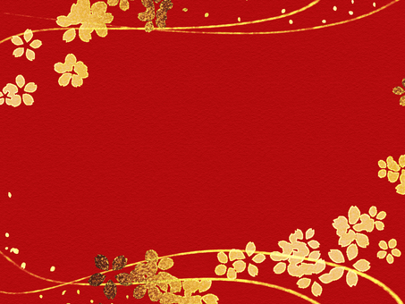 金色の桜の華やかな赤い和風背景 金,金箔,筆,背景,赤,桜,和柄,キラキラ,和風,年賀状のイラスト素材