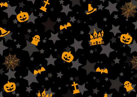 ポップな秋のハロウィンの背景素材 ハロウィン,秋,かぼちゃ,洋館,お化け,蝙蝠,蜘蛛の巣,お墓,帽子,星のイラスト素材
