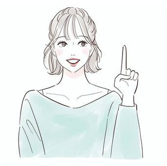 笑顔で指差しする女性 笑顔で指差しする女性 笑顔,女性,指差し,人差し指,ポイント,教える,説明,こちら,情報,アドバイスのイラスト素材