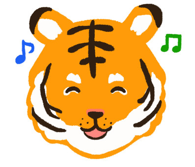 嬉しそうな顔をした虎の顔のアイコン 虎,寅,顔,動物,動物園,アイコン,表情,笑顔,楽しい,嬉しいのイラスト素材