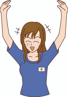 日本応援　 日本,応援,サポーター,スポーツ,ユニフォーム,国旗,万歳,喜ぶ,感情,若いのイラスト素材