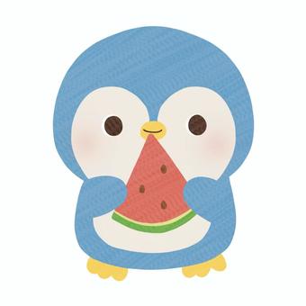 Illustration, penguin, watermelon, summer, 