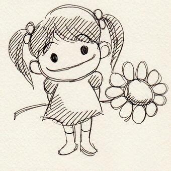女の子 女の子 女の子,花,ひまわりのイラスト素材