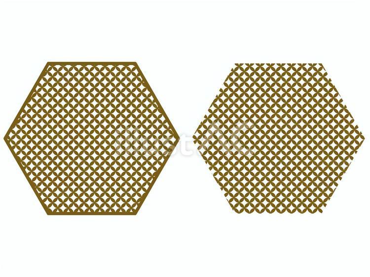 金の七宝文様の六角形フレームセット 六角形,和柄,七宝文様のイラスト素材
