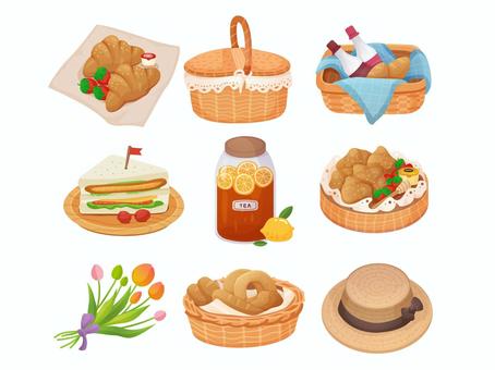 ピクニック 挿し絵,花束,ピクニック,クリーム,バカンス,ケーキ,食物,サンドイッチ,朝ごはん,楽しみのイラスト素材