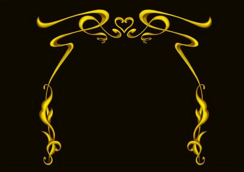 金のエレガンスフレーム2025①黒背景 エレガント,フレーム,飾り枠,クラシック,デコレーション,イラスト,手描き,水彩,ゴールド,葉のイラスト素材