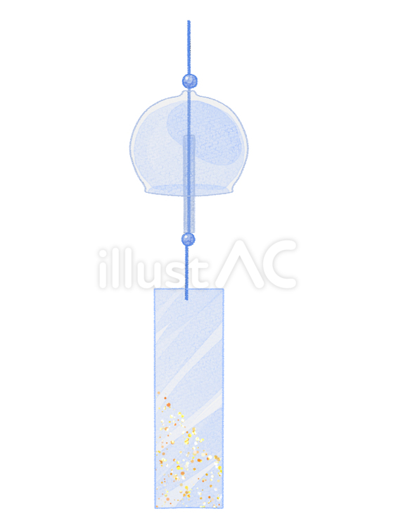青い風鈴の水彩風のイラスト 風鈴,ガラス風鈴,丸いのイラスト素材