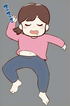 寝相悪い・睡眠・熟睡 就寝,睡眠,仮眠,人物,仰向け,女性,かわいい,手描き,イラスト,カットイラストのイラスト素材