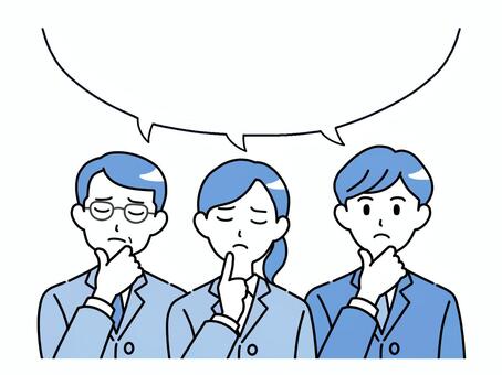 考える会社員　吹き出しフレーム　青色２ ビジネスマン,男女,考える,悩む,困る,セット,吹き出し,フレーム,セリフ,人々のイラスト素材