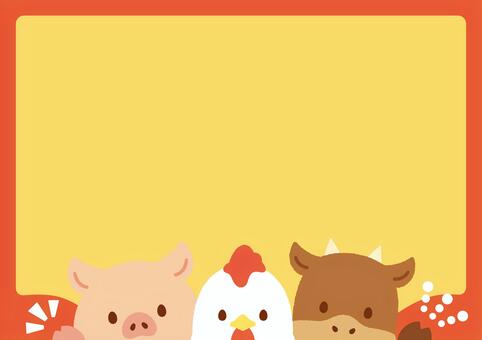可愛い鶏・豚・牛の仲良しフレーム(2) フレーム,鶏,豚,牛,pop,肉屋,背景,スーパー,可愛い,食肉のイラスト素材