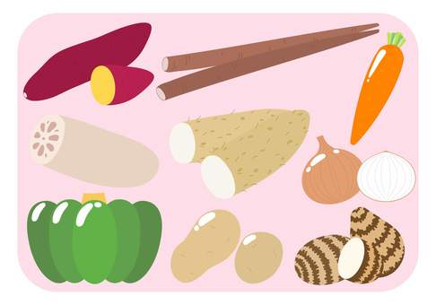 秋野菜のセット（ピンク背景） 秋,野菜,食べ物,セット,背景透過のイラスト素材