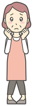 ぴえん顔で目をウルウルさせるおばさん 泣く,女性,人,主婦,中年,シニア,エプロン,ママ,お母さん,おかんのイラスト素材