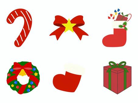 クリスマス素材のセット クリスマス,セット,キャンディ,キャンディケイン,リボン,ソックス,靴下,リース,プレゼント,ボックスのイラスト素材