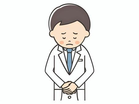 謝罪する白衣の男性 謝罪する白衣の男性 謝罪,謝る,ごめん,ごめんなさい,お詫び,申し訳ございません,お願い,トラブル,アクシデント,クレームのイラスト素材