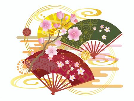 Spring cherry blossom Japanese style illustration, , JPG, PNG and AI