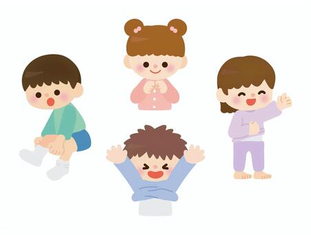 着替えをする子供 子供,子ども,キッズ,人物,4人,着替え,服,洋服,お着替え,着脱のイラスト素材