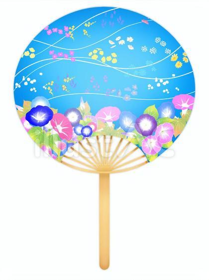 朝顔柄のうちわのイラスト