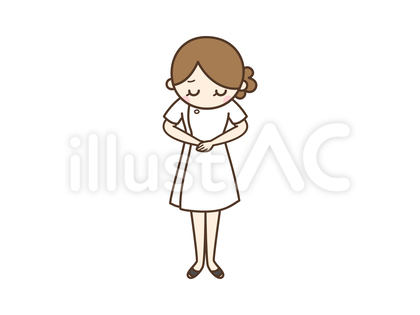 申し訳なくお辞儀する女性看護師_全身