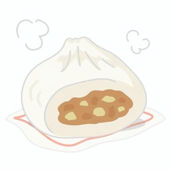 肉まんの断面のイラスト 食べ物,肉まん,冬,商品,肉,具材,饅頭,断面,湯気,温かいのイラスト素材