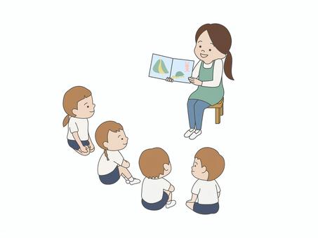 読み聞かせ（女性の先生） 読み聞かせ,絵本,本,保育園,幼稚園,学校,教育,授業,先生,保育士のイラスト素材