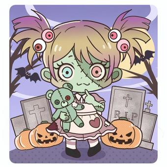 ハロウィンかわいいゾンビちゃん ハロウィンかわいいゾンビちゃん ゾンビ,かわいい,人物,女の子,ハロウィン,お化け,お墓のイラスト素材