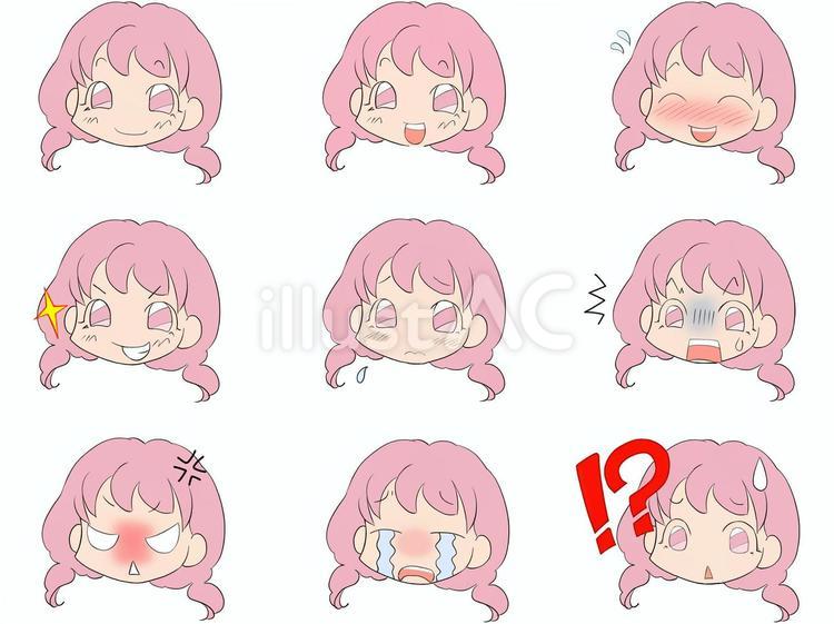 女の子の顔アイコン（表情差分）セット 人物,女の子,表情のイラスト素材