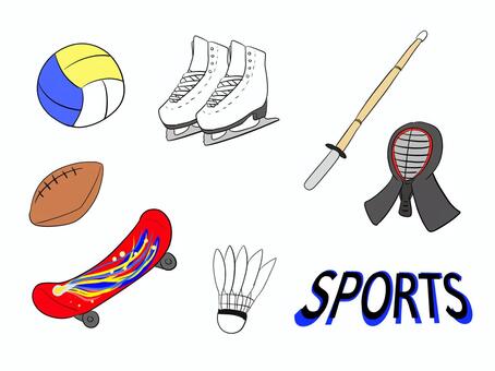 スポーツ詰め合わせ② スポーツ,バレーボール,スケート,竹刀,剣道,アメフト,スケボー,バドミントン,ポップ,ナチュラルのイラスト素材