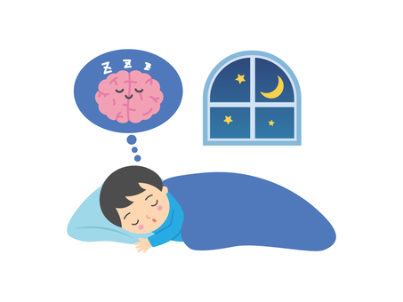 睡眠2 睡眠2 睡眠,脳,寝る,眠り,男の子,子供,窓,夜,月,星のイラスト素材
