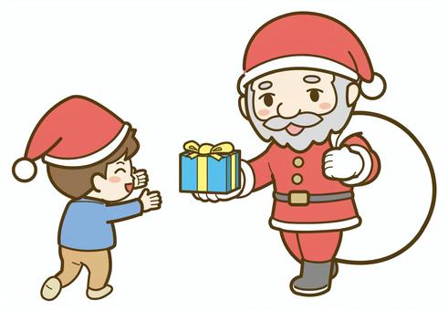 子供にプレゼントを渡すサンタ_25 子供にプレゼントを渡すサンタ_25 クリスマス,サンタ,サンタクロース,子供,子ども,男の子,プレゼント,贈り物,メリークリスマス,クリスマスイブのイラスト素材