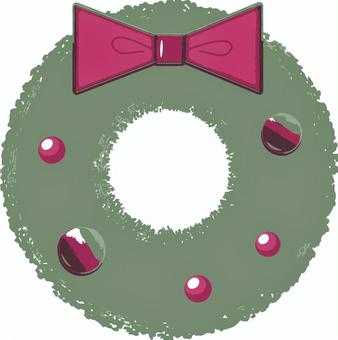 ピンクリボンのクリスマスリースのイラスト 玄関飾り,イラスト,クリスマスリース,クリスマス,リース,冬,飾り,デコレーション,クリスマス飾り,祝日のイラスト素材