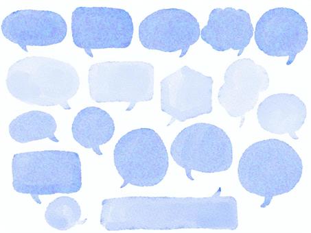 水彩のかわいいフキダシ　手描き 吹き出し,フキダシ,青色,水色,ブルー,グラフィック,水彩,フレーム,セット,バリエーションのイラスト素材